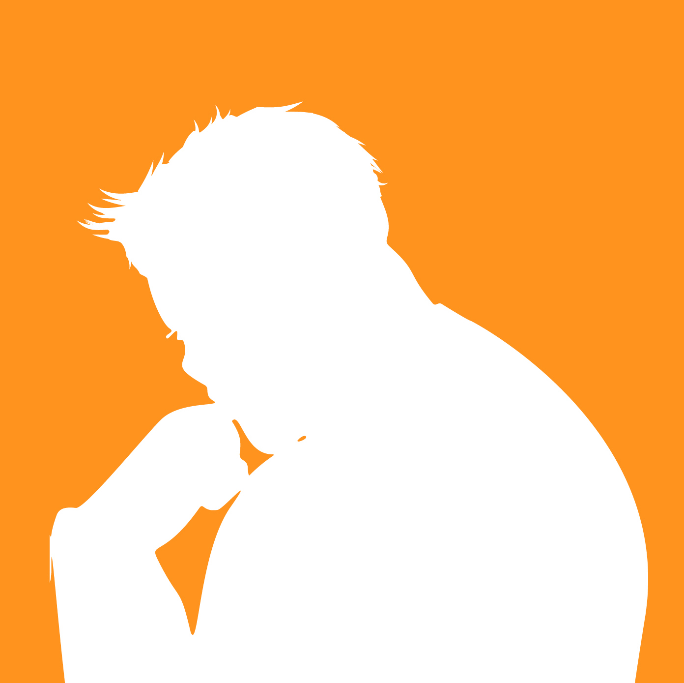 A white silhouette of a person's head and shoulders on a bright yellow background.