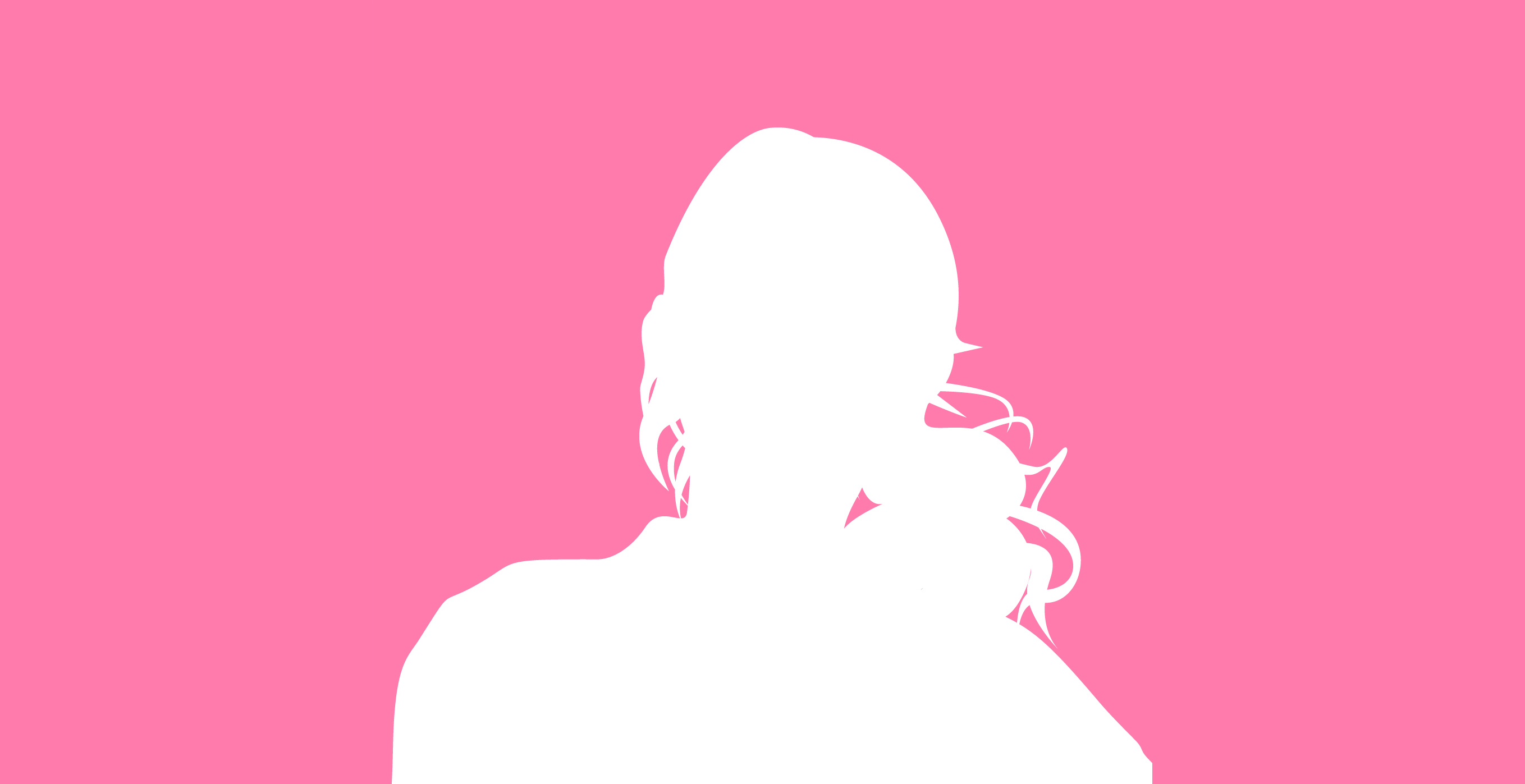 A white silhouette of a person's head and shoulders on a bright pink background.